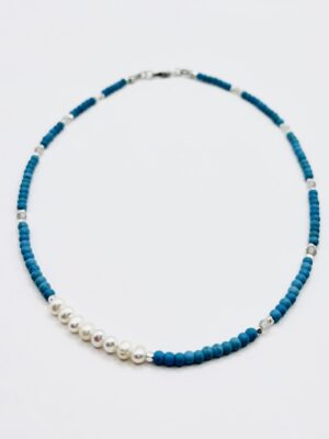 Naszyjnik z naturalnego turkusu i pereł z cytrynem