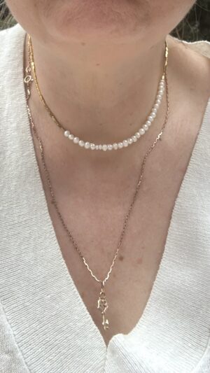 Złoty Naszyjnik Choker z Pereł 3mm i Hematytu